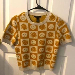 Smiley patterned yellow knitwear, preppy/retro very warm